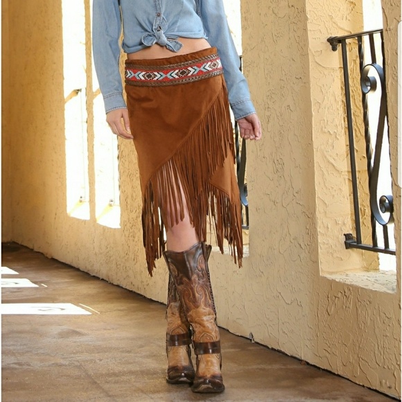 . Dresses & Skirts - SOLD OUT FAUX SUEDE FRINGE SKIRT
